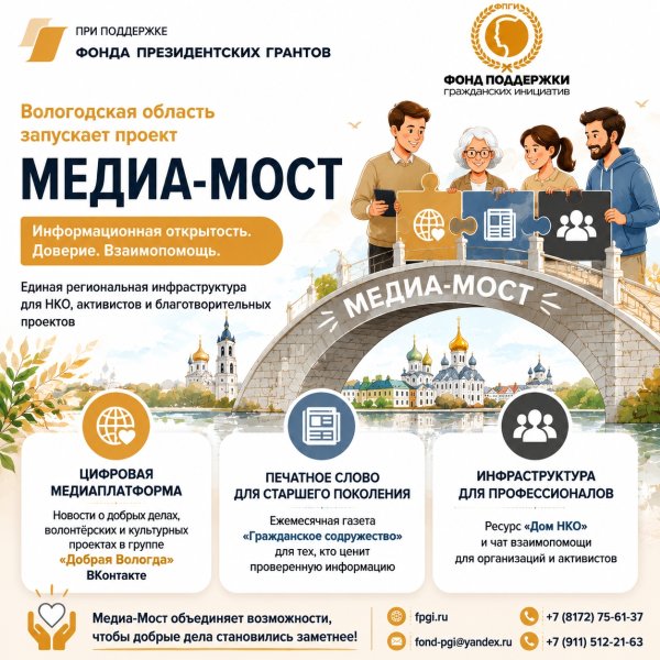 В Вологодской области запущен медиапроект «Медиа-Мост» для поддержки НКО  